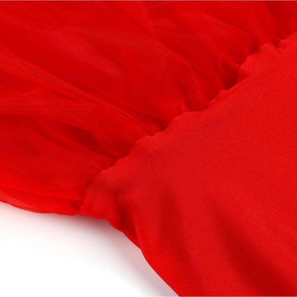 Women’s 3 Layered Tutu Skirt / High Waist Cocktail Petticoat Hoop Skirt (Red) - Picture 11 of 11